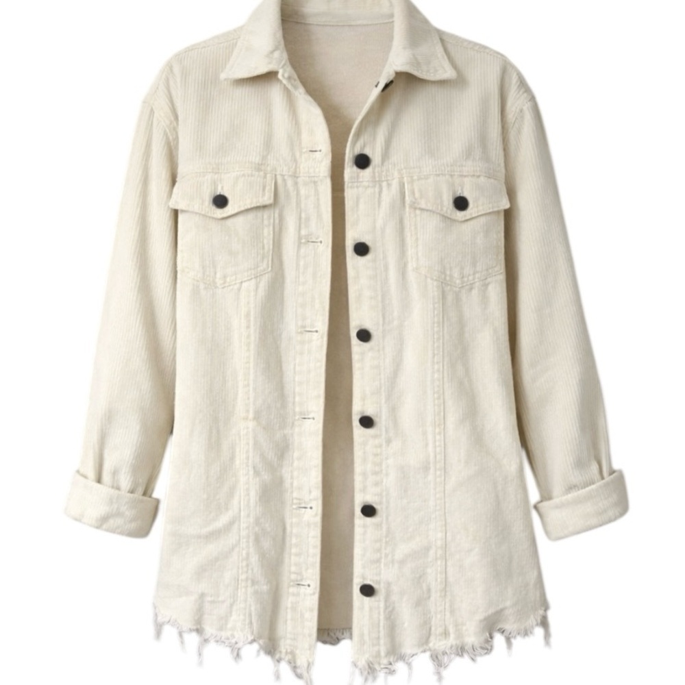 POL Corduroy Ivory Raw Hem Longline Oversized Shacket Jacket Coat Size M